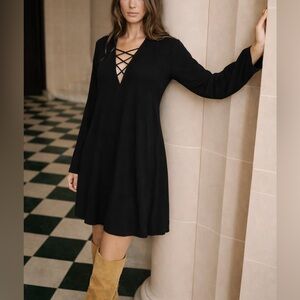 ASTR Lace-Up Bell Sleeve Shift Dress